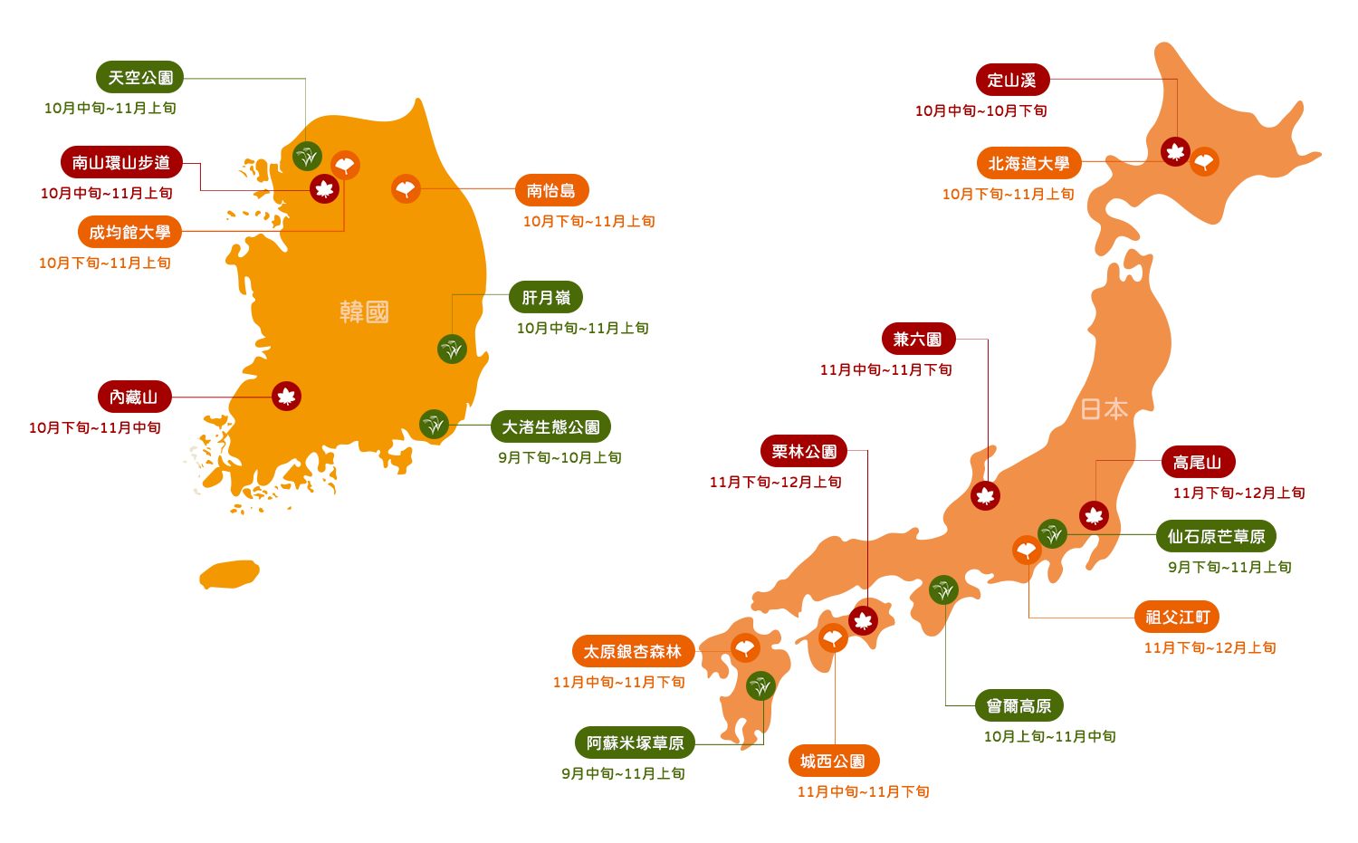 日本秋季景色預測地圖