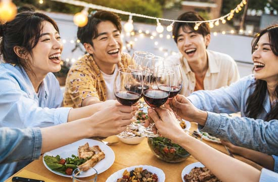 畢業旅行晚宴派對 同學聚餐舉杯慶祝畢業快樂與青春友誼