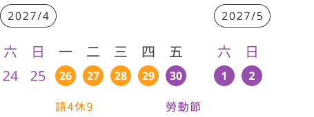 2027勞動節連假