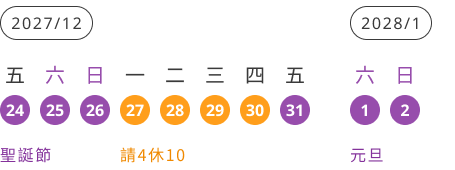 2027聖誕元旦連假